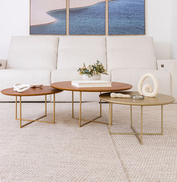 Conjunto com 3 Mesas de Centro Prisma com Base Champagne - Cinamomo 