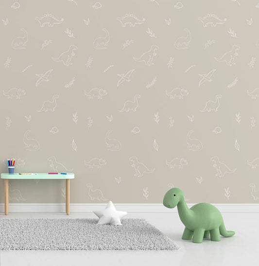 Papel de Parede Infantil Dino em Linhas - Bege