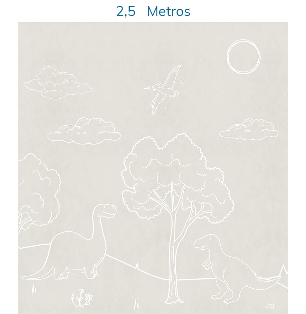 Papel de Parede Infantil Dino em Linhas Bege - Mural