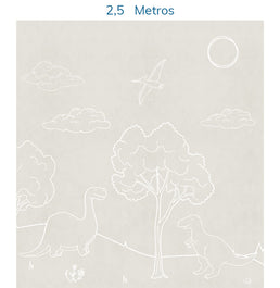 Papel de Parede Infantil Dino em Linhas Bege - Mural