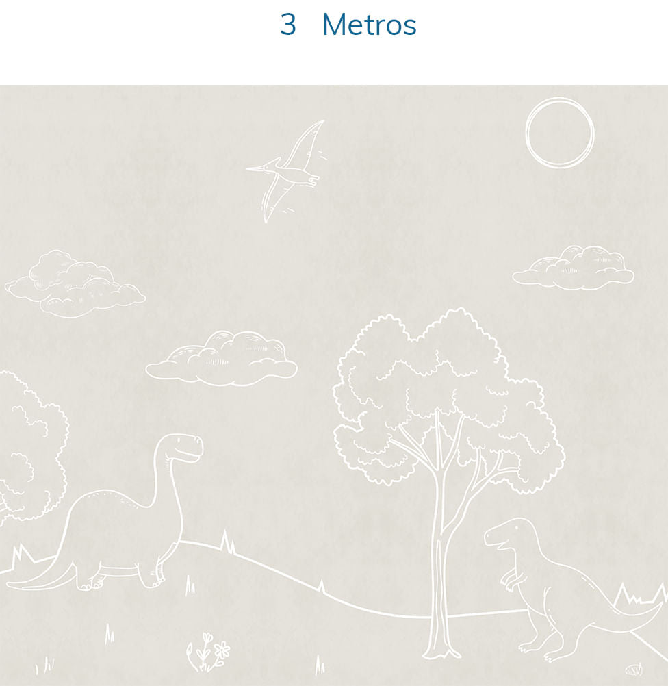 Papel de Parede Infantil Dino em Linhas Bege - Mural