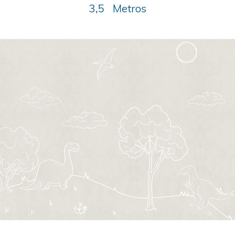 Papel de Parede Infantil Dino em Linhas Bege - Mural