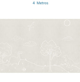 Papel de Parede Infantil Dino em Linhas Bege - Mural