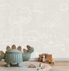 Papel de Parede Infantil Dino em Linhas Bege - Mural