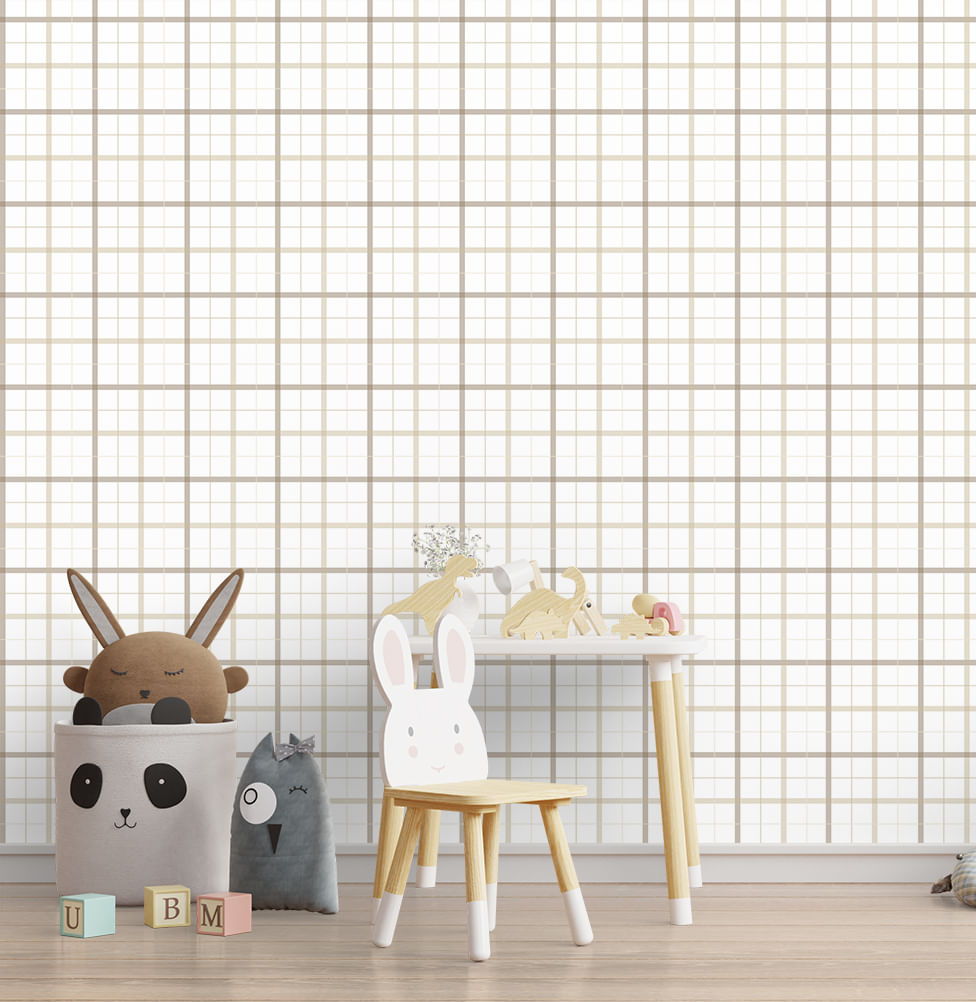 Papel de Parede Infantil Xadrez 3 Cores - Bege