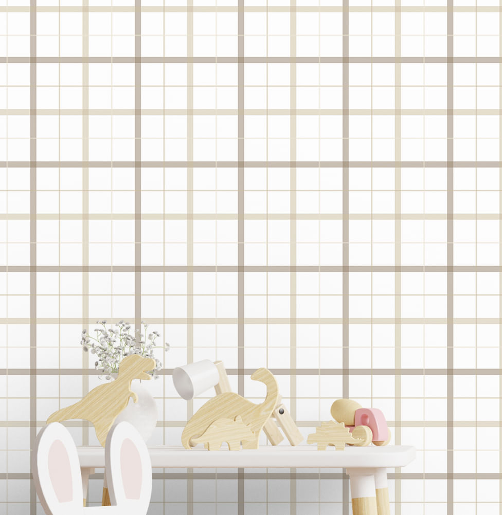 Papel de Parede Infantil Xadrez 3 Cores - Bege