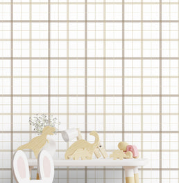 Papel de Parede Infantil Xadrez 3 Cores - Bege