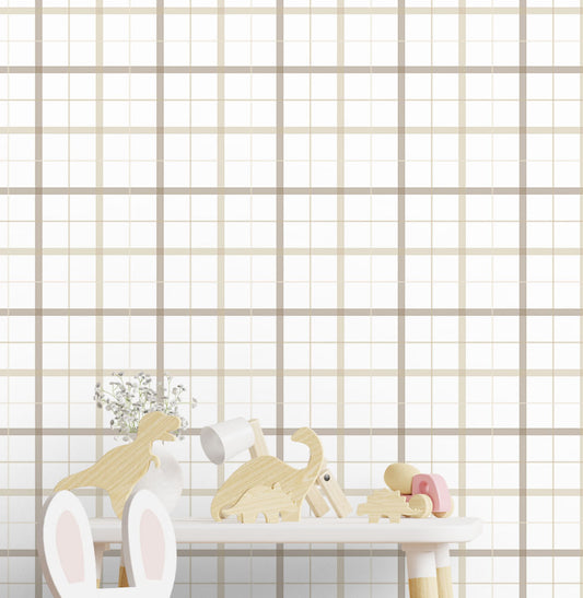 Papel de Parede Infantil Xadrez 3 Cores - Bege