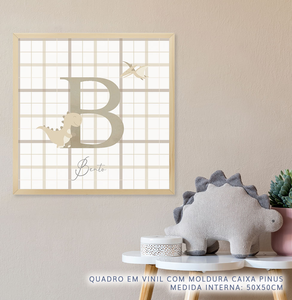 Quadro Infantil T-Rex Personalizado Bege - Quadrado