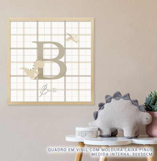 Quadro Infantil T-Rex Personalizado Bege - Quadrado