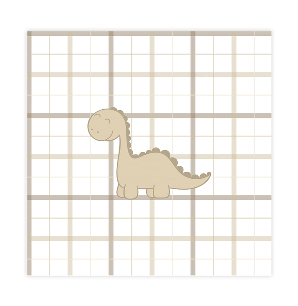 Quadro Infantil Brontossauro Xadrez Bege - Quadrado