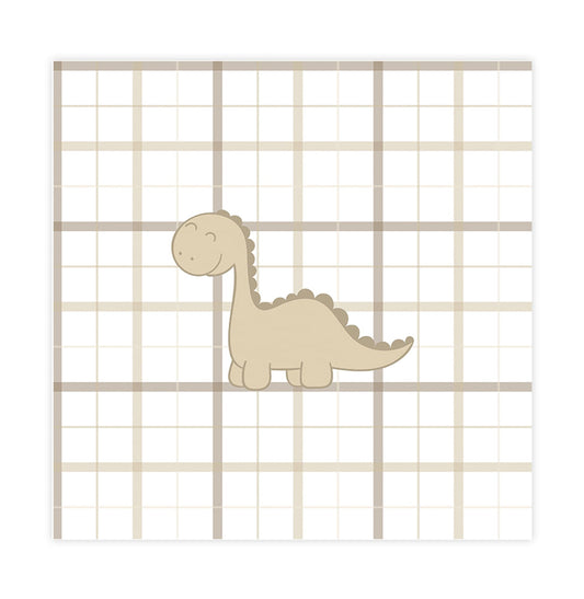Quadro Infantil Brontossauro Xadrez Bege - Quadrado