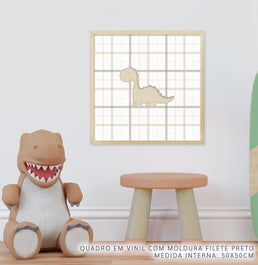 Quadro Infantil Brontossauro Xadrez Bege - Quadrado