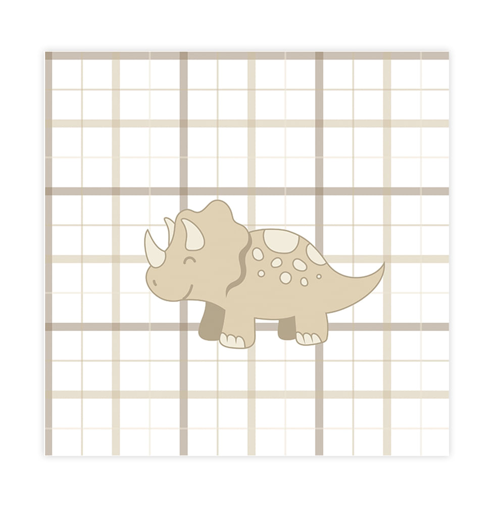 Quadro Infantil Triceraptor Xadrez Bege - Quadrado