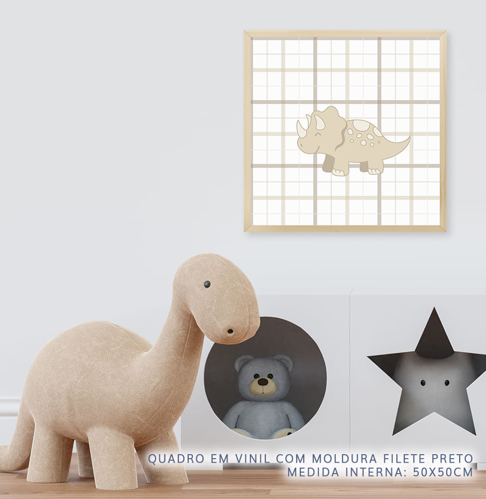 Quadro Infantil Triceraptor Xadrez Bege - Quadrado