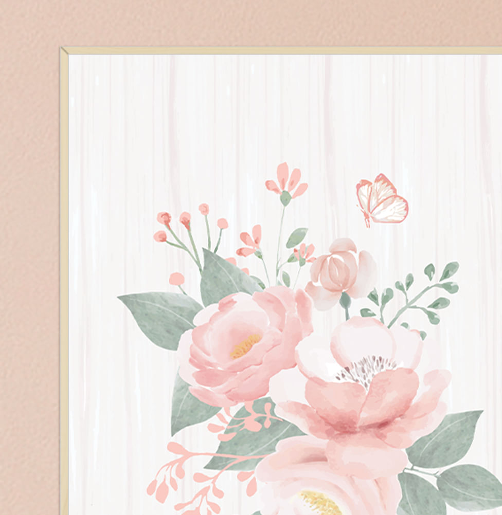 Conjunto com 3 Quadros Nossa Senhora com Buquet e Inicial Rose Personalizado Moldura Filete Pinus - Vertical