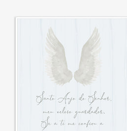 Conjunto com 2 Quadros Nossa Senhora e Oração Azul Moldura Filete Branca - Vertical