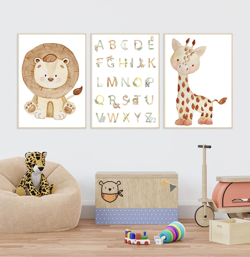 Quadro Infantil Selva Girafa Color