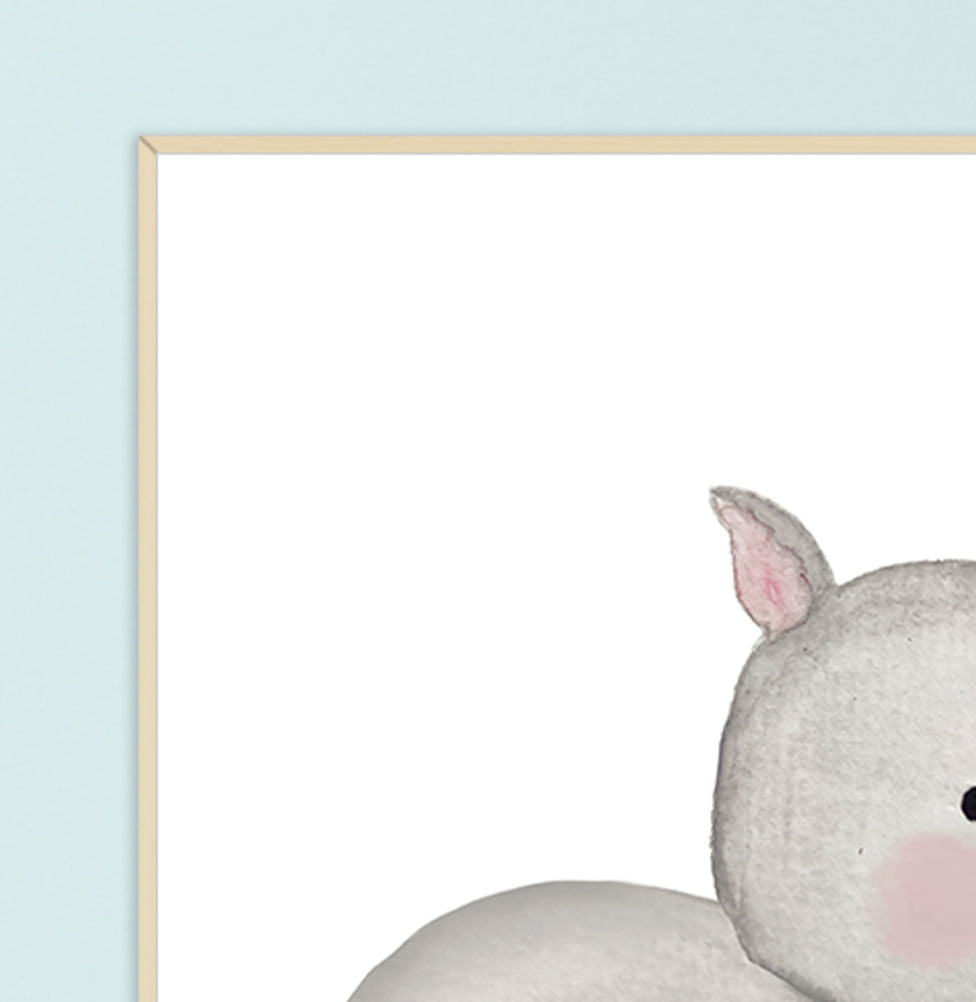 Conjunto com 2 Quadros Elefante e Rinoceronte Cinza Moldura Filete Pinus - Vertical