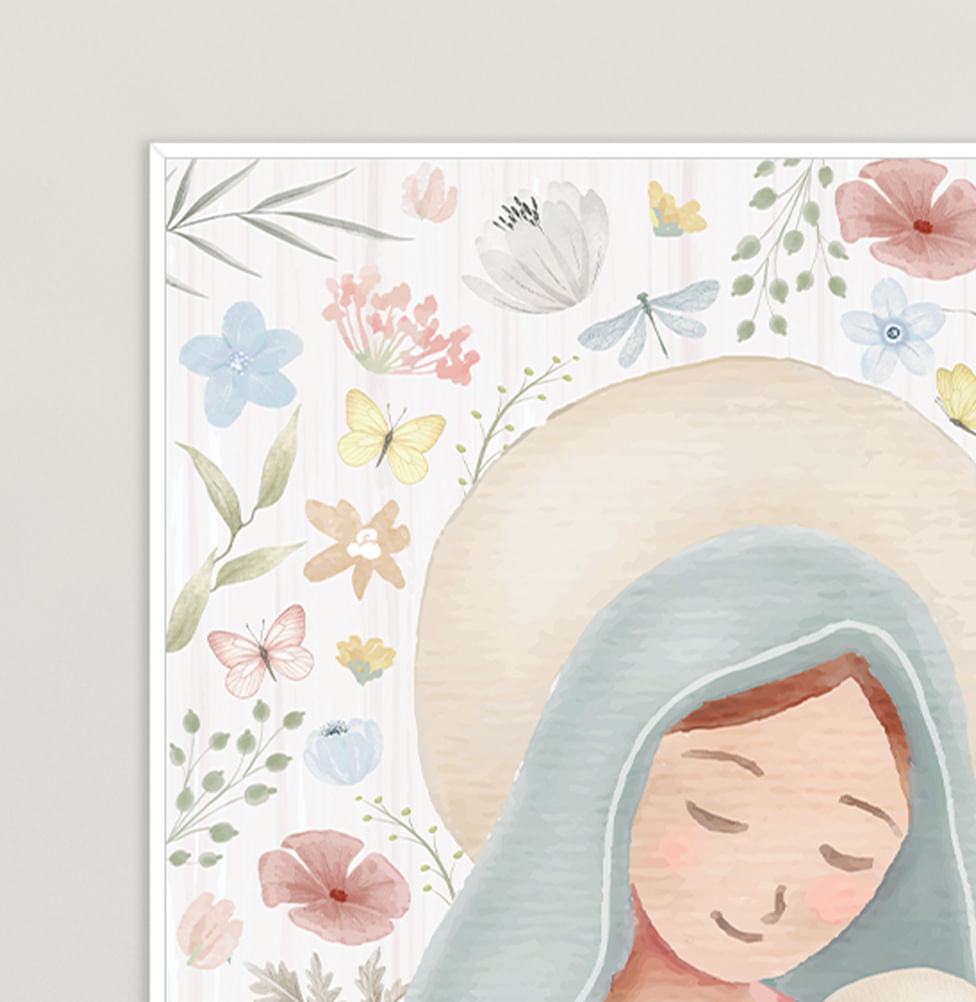 Conjunto com 2 Quadros Nossa Senhora e Borboletas Outono Candy Moldura Filete Branca - Vertical