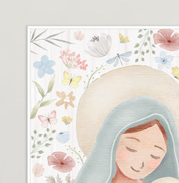 Conjunto com 2 Quadros Nossa Senhora e Borboletas Outono Candy Moldura Filete Branca - Vertical