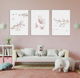 Quadro Infantil Jardim Borboletas Rosa