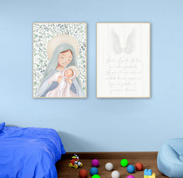Quadro Infantil Nossa Senhora com Folhas Verde