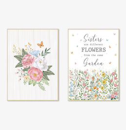 Conjunto com 2 Quadros Sisters Flores do Campo Color Moldura Filete Pinus - Vertical