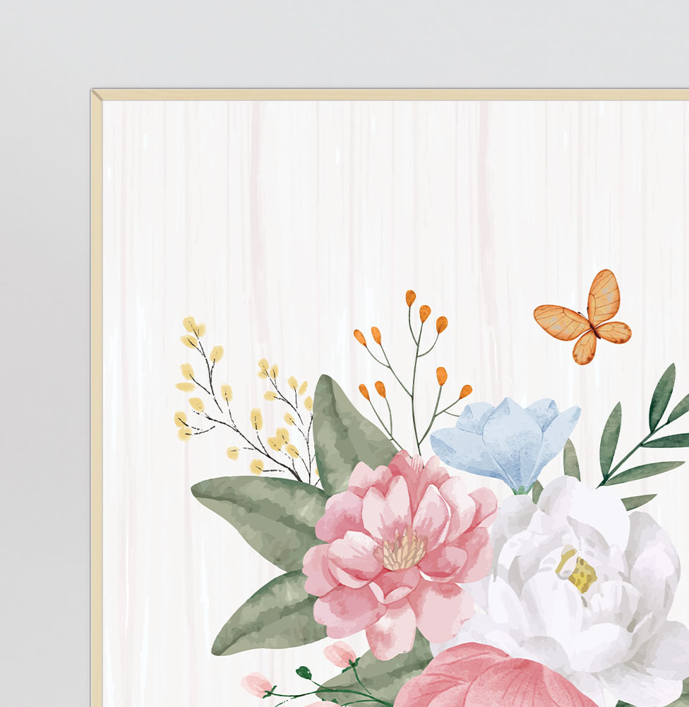 Conjunto com 2 Quadros Sisters Flores do Campo Color Moldura Filete Pinus - Vertical