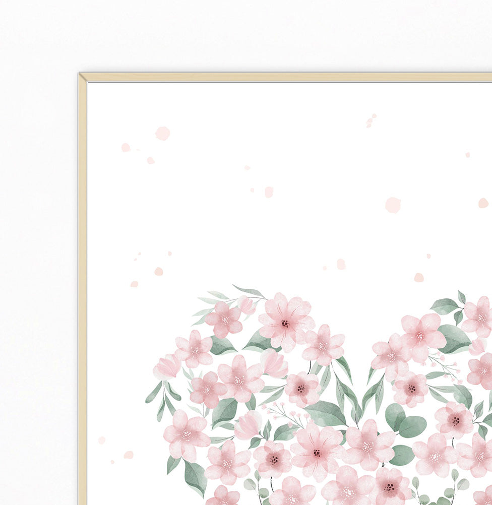 Conjunto com 2 Quadros Coração e Bicicleta Rosa Moldura Filete Pinus