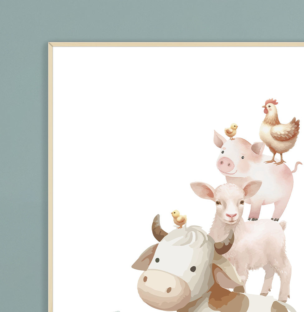 Conjunto com 2 Quadros Animais da Fazenda e Cavalos Moldura Filete Pinus