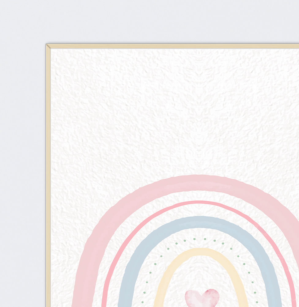 Conjunto com 3 Quadros Arco Íris, Sol e Nuvem Candy Moldura Filete Pinus - Vertical