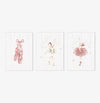 Conjunto com 3 Quadros Bailarina Rosa Moldura Filete Branca - Vertical