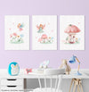 Conjunto com 3 Quadros Fada e Cogumelo Candy Moldura Filete Branca - Vertical