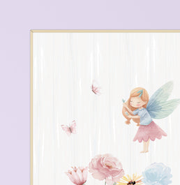 Conjunto com 3 Quadros Fada e Cogumelo Candy Moldura Filete Branca - Vertical