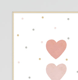 Conjunto com 3 Quadros Coração, Lua e Arco Íris Rosa Moldura Filete Pinus - Vertical