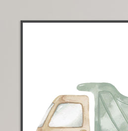 Conjunto com 3 Quadros Carros Aquarela Colors Moldura Filete Preta