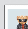 Conjunto com 3 Quadros Urso Polo Azul Moldura Filete Preta
