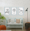 Conjunto com 3 Quadros Urso, Balão e Cavalinho Classic Azul Moldura Filete Branca