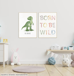 Conjunto com 2 Quadros Born to Be Wild e T-Rex Moldura Filete Pinus