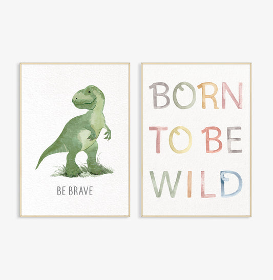 Conjunto com 2 Quadros Born to Be Wild e T-Rex Moldura Filete Pinus