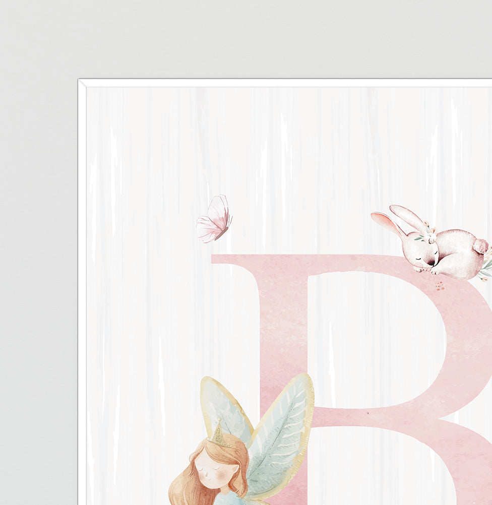 Conjunto com 2 quadros inicial fada com nome candy moldura filete branca - personalizada