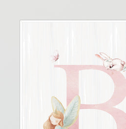 Conjunto com 2 quadros inicial fada com nome candy moldura filete branca - personalizada