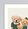 Conjunto com 2 Quadros Família Urso Menino com Nome Verde Moldura Filete Pinus - Personalizada