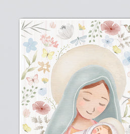 Conjunto com 3 Quadros Nossa Senhora Outono Candy com Inicial Personalizada Moldura Filete Branca - Vertical 