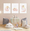 Conjunto com 3 Quadros Anjinhas com Nome Moldura Filete Pinus - Personalizada
