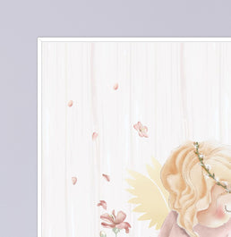 Conjunto com 4 Quadros Anjinhas e Asas com Nome Moldura Filete Branca - Personalizada