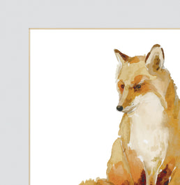 Conjunto com 4 Quadros Pássaros e Raposa Moldura Filete Pinus