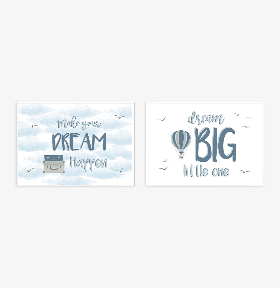 Conjunto com 2 Quadros Aviador Dream Moldura Filete Branca