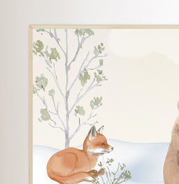 Conjunto com 2 Quadros Bichos na Neve Moldura Filete Pinus